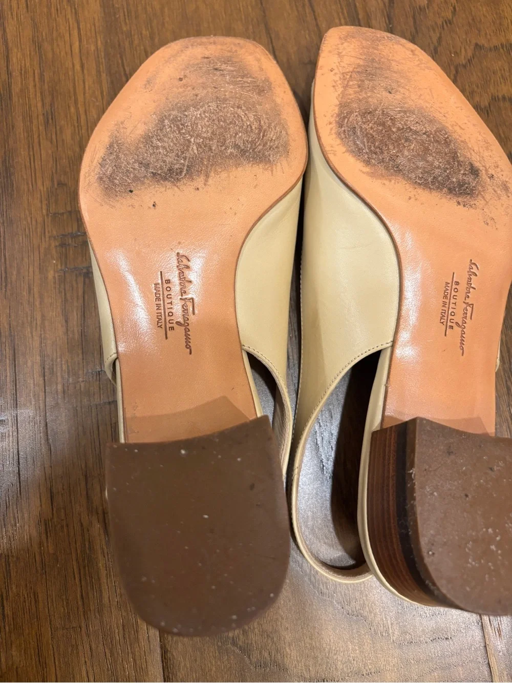 Salvatore Ferragamo Beige Leather Slingback Heels
